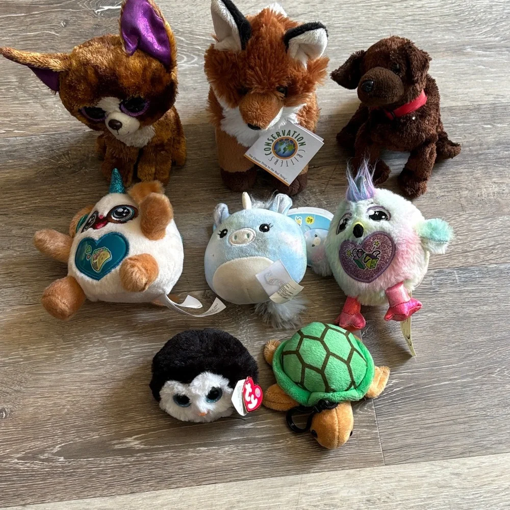 Ty Plush Assortment - Brown, White, Green, Blue, Pink, Purple